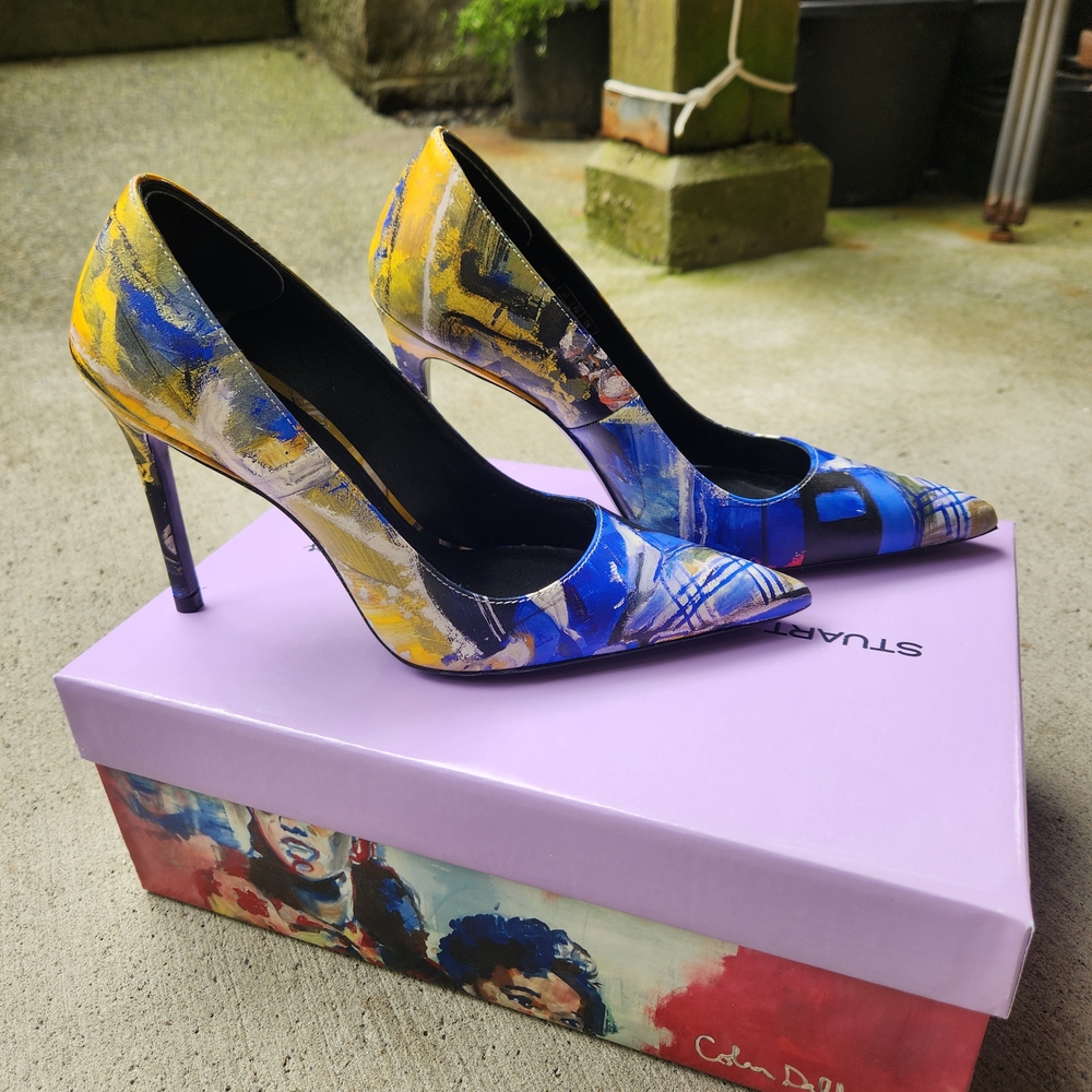 Stuart Weitzman Artistic Blue and Yellow Heels
